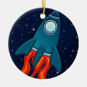 Cute Space Rocket and Outer Space Design Ceramic Tree Decoration