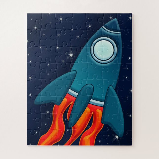 Cute Space Rocket and Outer Space Design Jigsaw Puzzle (Vertical)