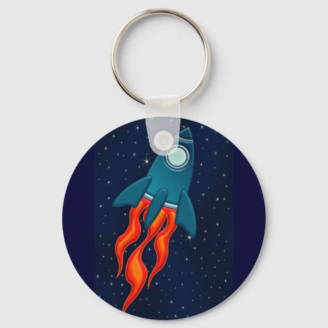 Cute Space Rocket and Outer Space Design Key Ring (Front)