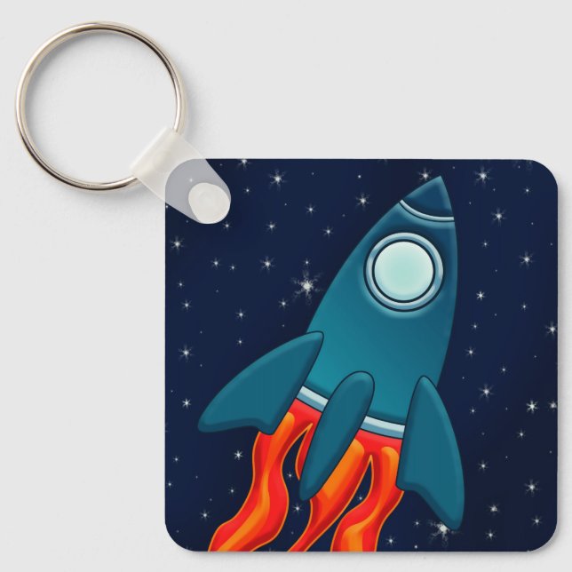 Cute Space Rocket and Outer Space Design Key Ring (Front)