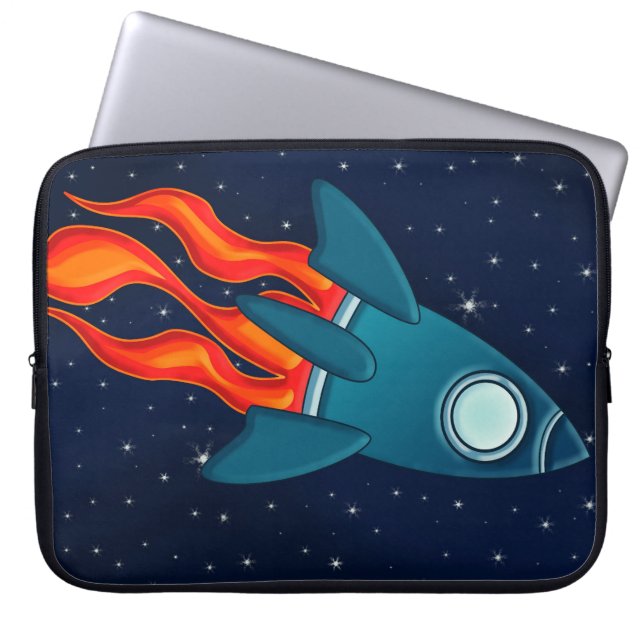 Cute Space Rocket and Outer Space Design Laptop Sleeve (Front)
