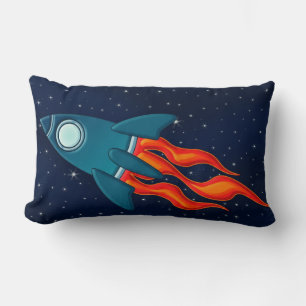 Cute Space Rocket and Outer Space Design Lumbar Cushion