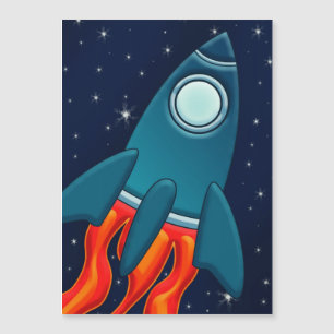 Cute Space Rocket and Outer Space Design Magnetic Invitation