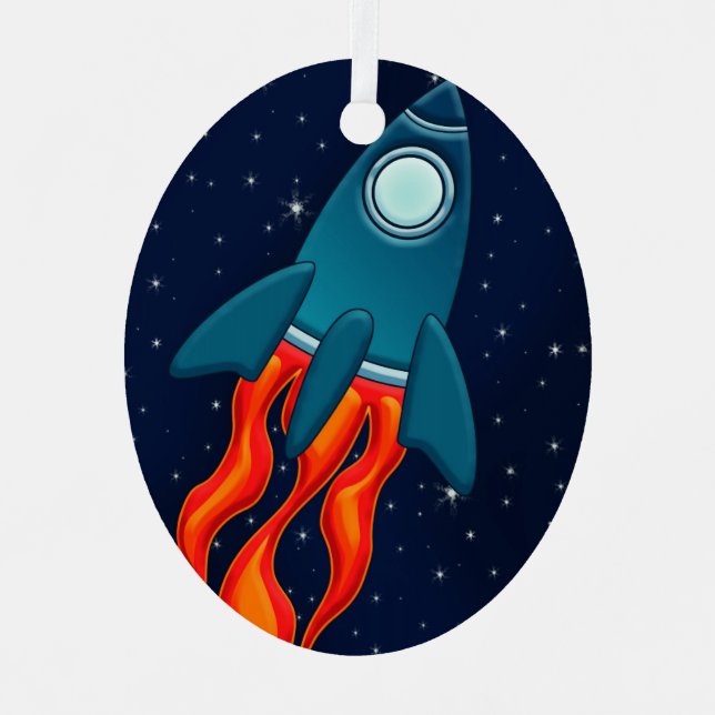 Cute Space Rocket and Outer Space Design Metal Tree Decoration (Front)