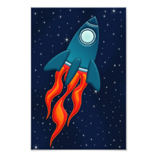 Cute Space Rocket and Outer Space Design Photo Print
