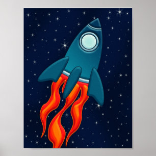 Cute Space Rocket and Outer Space Design Poster