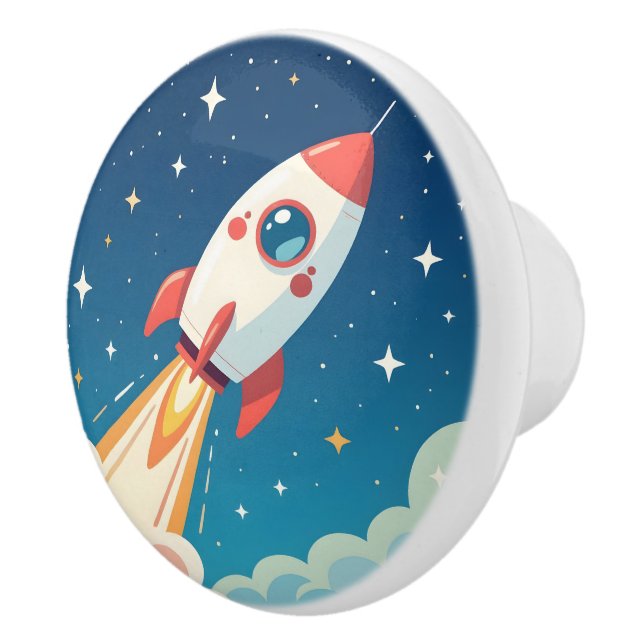 Cute space rocket blasting off ceramic knob (Right)