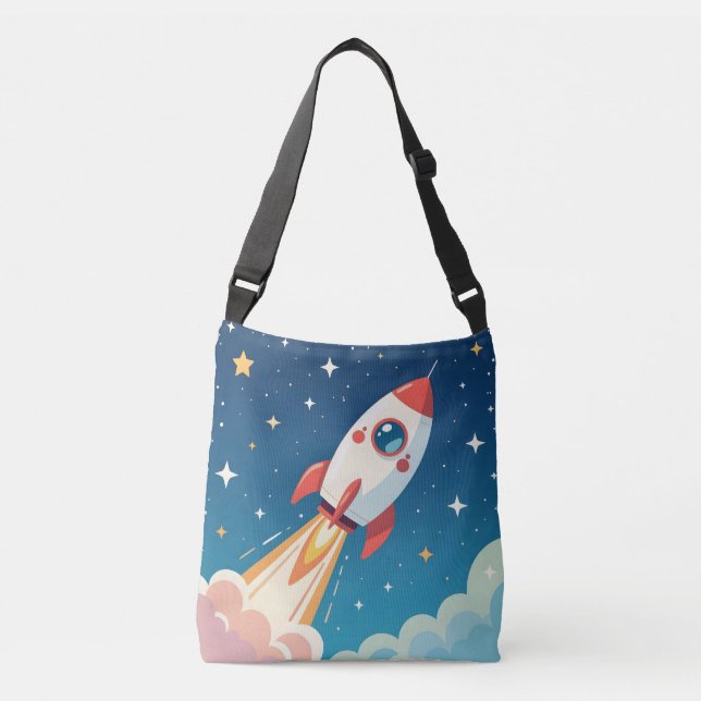 Cute space rocket blasting off crossbody bag (Front)