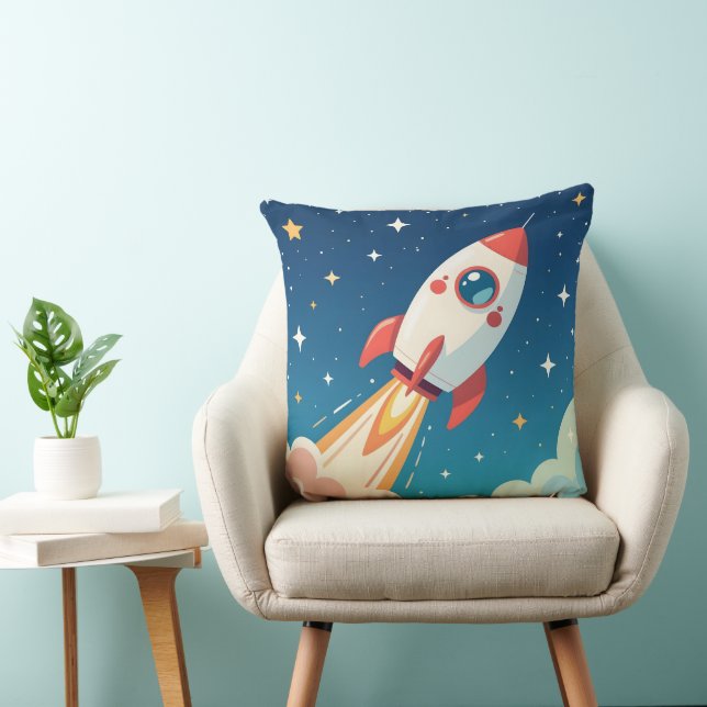 Cute space rocket blasting off cushion (Chair)