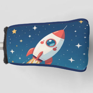 Cute space rocket blasting off golf head cover