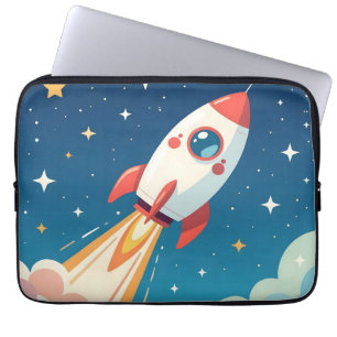 Cute space rocket blasting off laptop sleeve