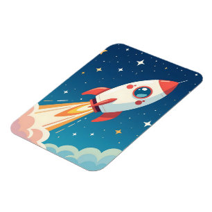 Cute space rocket blasting off magnet
