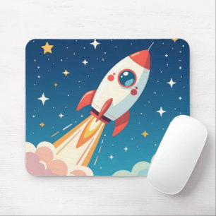 Cute space rocket blasting off mouse pad