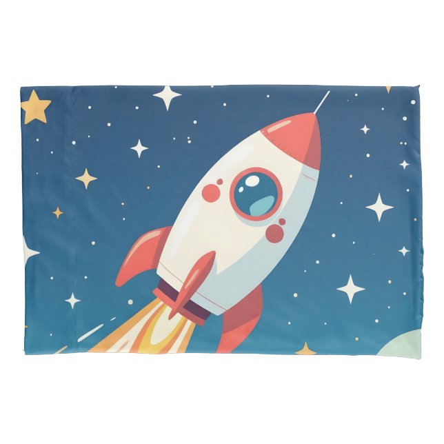 Cute space rocket blasting off pillowcase (Front)