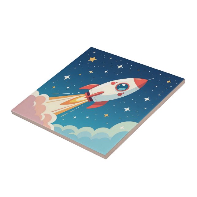 Cute space rocket blasting off tile (Side)
