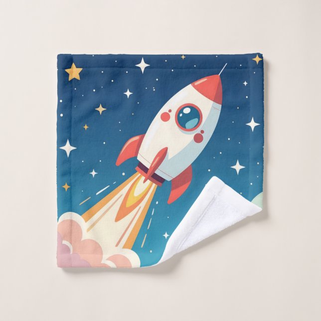 Cute space rocket blasting off wash cloth (Wash Cloth)