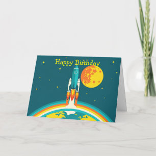 Cute Space Rocket Cartoon Card