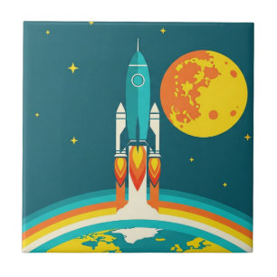 Cute Space Rocket Cartoon Tile