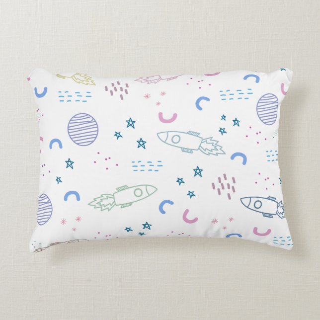 Cute Space Rockets Pattern | Accent Pillow (Front)