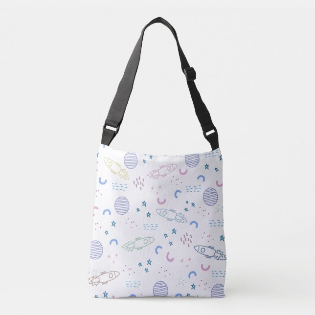 Cute Space Rockets Pattern | Crossbody Bag (Front)