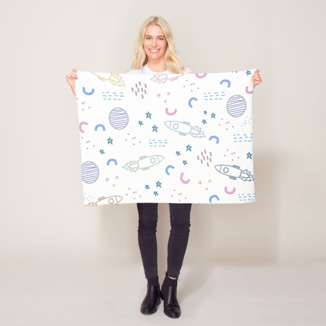 Cute Space Rockets Pattern | Fleece Blanket (In Situ)
