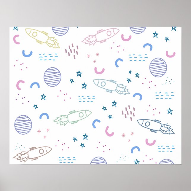 Cute Space Rockets Pattern | Poster (Front)