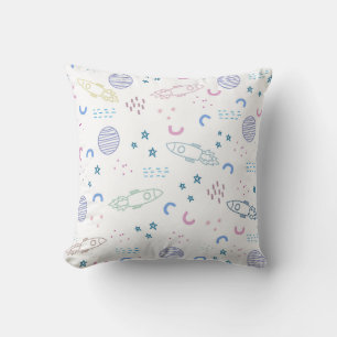 Cute Space Rockets Pattern Throw Pillow