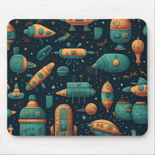 Cute Space Ship Pattern Mouse Pad