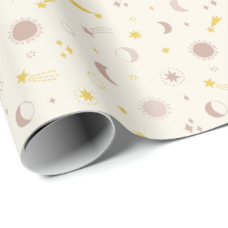 Cute Space Sun Moon and Stars on cream Wrapping Paper