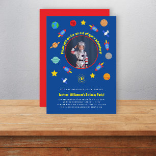Cute space themed birthday invitation