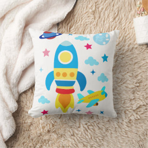 Cute Spacecraft Rocket Ships Pattern Cushion