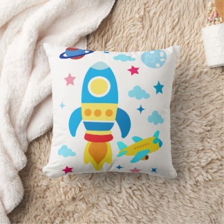 Cute Spacecraft Rocket Ships Pattern Cushion