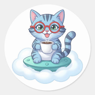 cute spaceship coffee cat stickers