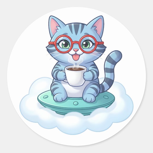 cute spaceship coffee cat stickers (Front)