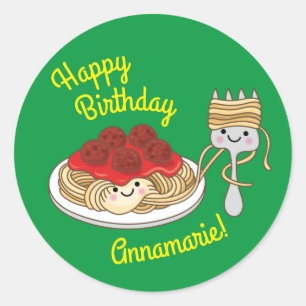 Cute Spaghetti Kids Birthday Party Kawaii Classic Round Sticker