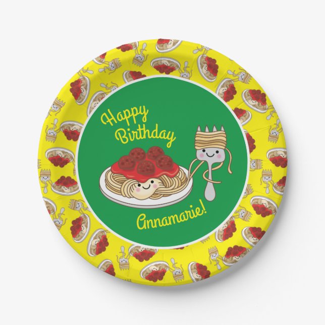 Cute Spaghetti Kids Birthday Party Kawaii Paper Plate (Front)