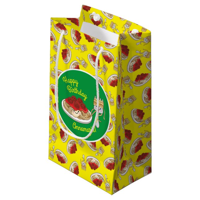Cute Spaghetti Kids Birthday Party Kawaii Small Gift Bag (Front Angled)