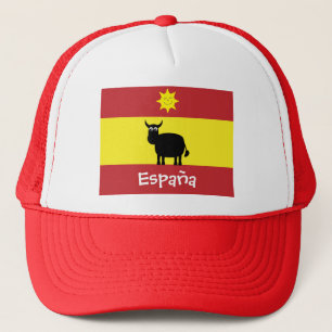 Cute Spanish Bull, Smiling Sun & Flag Trucker Hat
