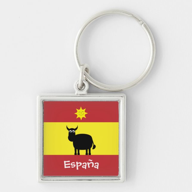 Cute Spanish Bull, Sun & Flag Key Ring (Front)