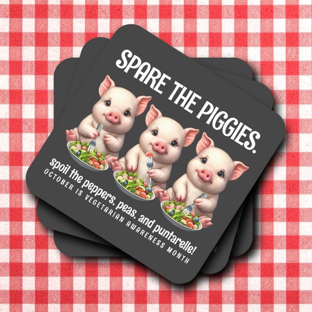 Cute Spare the Piggies Eating Salads Square Paper Coaster (Spare the Piggies Paper Coasters Cover Photo)