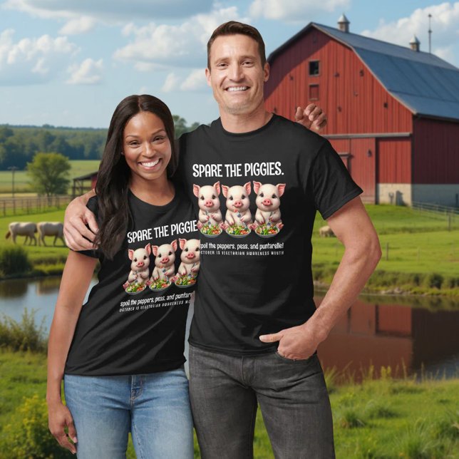 Cute Spare the Piggies Eating Salads T-Shirt (Spare the Piggies Spoil the Peppers, Peas, and Puntarelle Shirts Cover Photo)