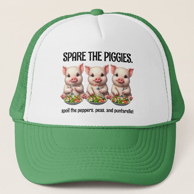 Cute Spare the Piggies Eating Salads Trucker Hat (Front)
