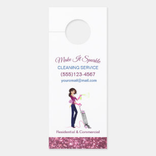 Cute Sparkle Cartoon Maid Cleaning Services Door Hanger
