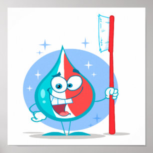 cute sparkle toothpaste character with toothbrush. poster