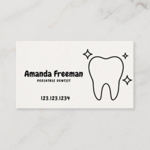 Cute Sparkling Tooth Line Art Paediatrics Dentist Appointment Card