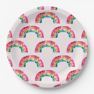 Cute Sparkly Sequin Rainbow Birthday Party Paper Plate