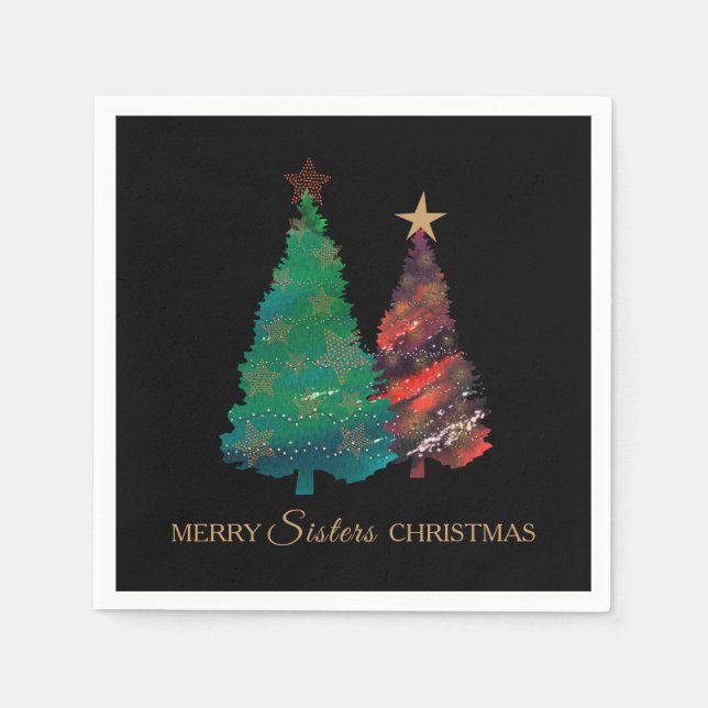 Cute Sparkly Watercolor Christmas Tree Paper Napki Napkin (Front)