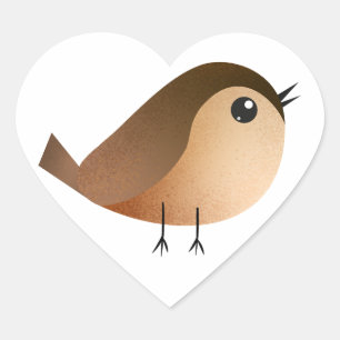Cute Sparrow Bird Cartoon Heart Sticker