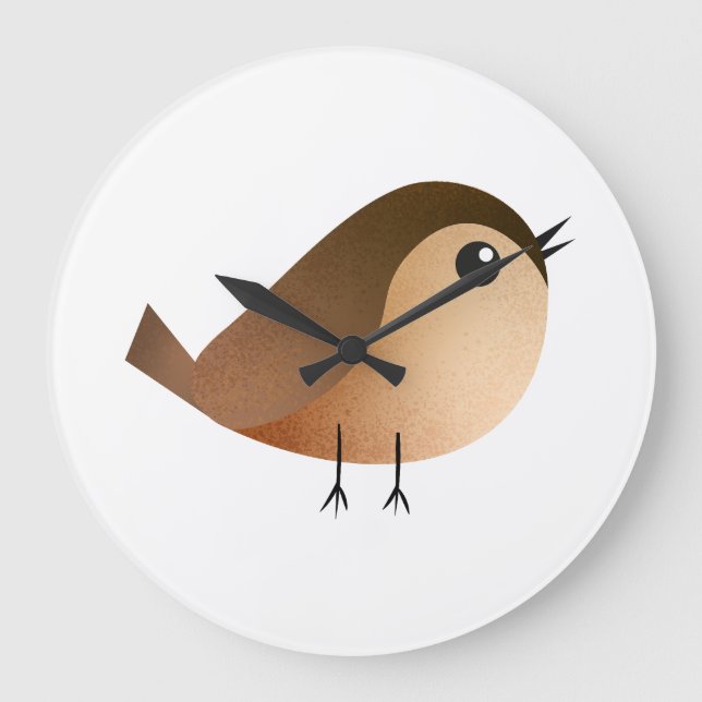 Cute Sparrow Bird Cartoon Large Clock (Front)