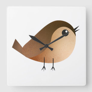 Cute Sparrow Bird Cartoon Square Wall Clock